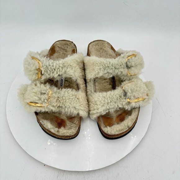 Birkenstock Arizona Women Size 8 Brown Leather Fur Slide Buckle Comfort Sandal - Picture 3 of 11